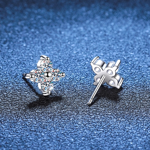 925 Sterling Silver Four-Leaf Clover Moissanite Stud Earrings For Women Light Luxury D Color Moissanite Jewelry Gift