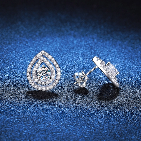 Orecchini a Bottone in Argento Sterling S925 Con Moissanite per Donna Lussuosi Orecchini a Forma di Goccia d'Acqua Gioielli per Matrimonio