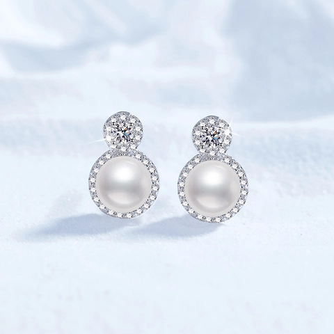 Orecchini a Bottone in Argento Sterling 925 con Perle d'Acqua Dolce e Moissanite per Donna Gioielli Vintage con Perle Tonde