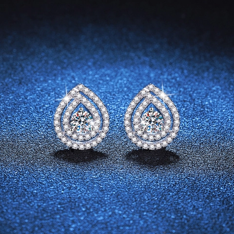 Orecchini a Bottone in Argento Sterling S925 Con Moissanite per Donna Lussuosi Orecchini a Forma di Goccia d'Acqua Gioielli per Matrimonio