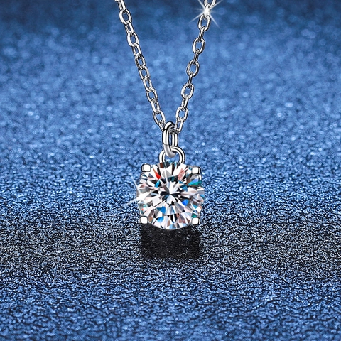 925 Sterling Silver Moissanite Rhinestone Necklace For Women Round Cut Pendant Minimalist Fashion Jewelry Accessories Gift