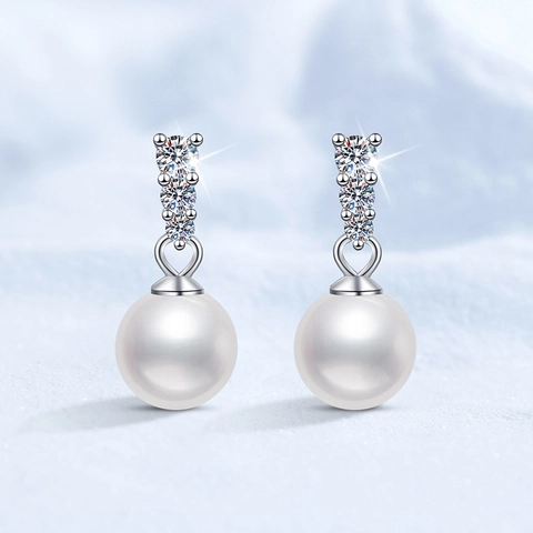 925 Sterling Zilver Natuurlijke Zoetwaterparel Moissaniet Oorknopjes Voor Dames Elegant Klassiek Diana Stijl Sieraden Cadeau
