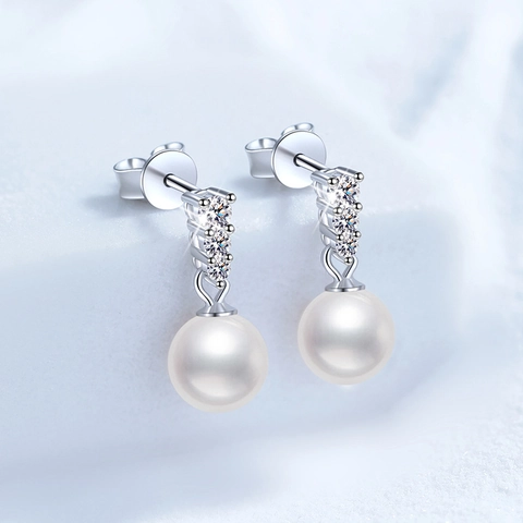 925 Sterling Zilver Natuurlijke Zoetwaterparel Moissaniet Oorknopjes Voor Dames Elegant Klassiek Diana Stijl Sieraden Cadeau