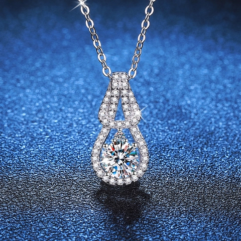S925 Sterling Silver Moissanite Necklace For Women 1 Carat D Color Round Cut Teardrop Pendant Luxury Jewelry Anniversary Wedding Gift