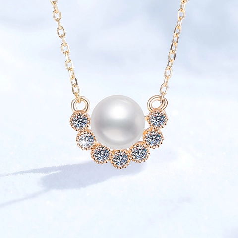 Collana con Ciondolo in Argento Sterling 925 Moissanite e Perla d'Acqua Dolce Elegante Catena a Clavicola Angelo Gioielli Donna