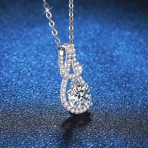 S925 Sterling Silver Moissanite Necklace For Women 1 Carat D Color Round Cut Teardrop Pendant Luxury Jewelry Anniversary Wedding Gift