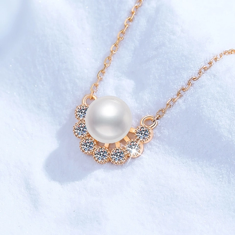 Collana con Ciondolo in Argento Sterling 925 Moissanite e Perla d'Acqua Dolce Elegante Catena a Clavicola Angelo Gioielli Donna
