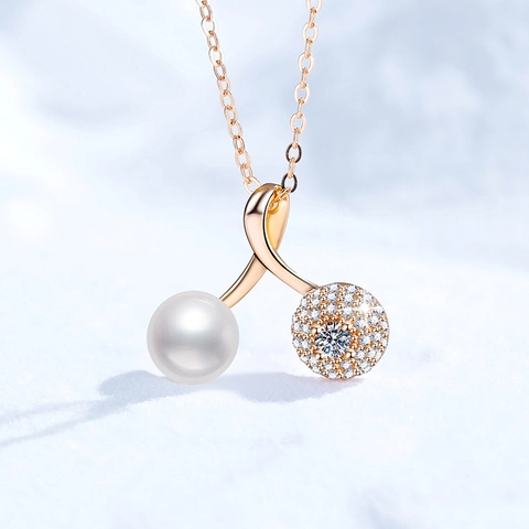 Elegante Collana Con Ciondolo a Ciliegia in Argento Sterling S925 Moissanite Donna Gioielli in Perla d'Acqua Dolce Naturale