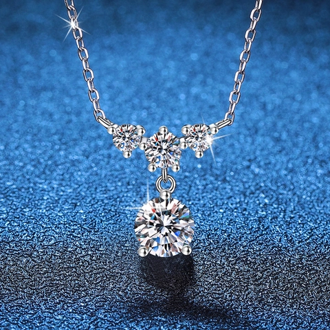 D Color Moissanite Necklace S925 Sterling Silver Tassel Pendant Jewelry Elegant Crown Shape Chain Necklace For Women Gift