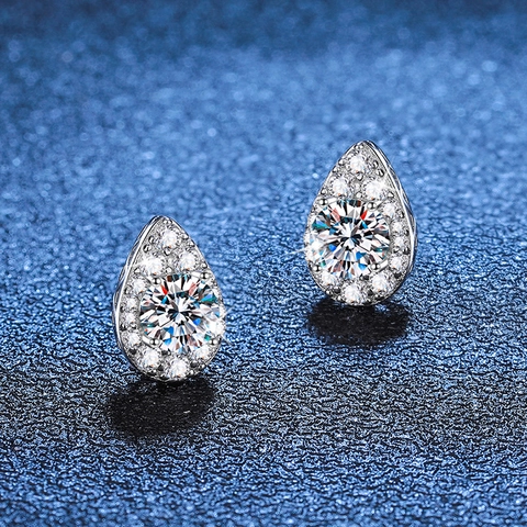 925 Sterlingsilber Moissanit Ohrstecker Damen Tropfenform Halo Brillant Schliff Stein Schmuck Hochzeit Party Ohrringe