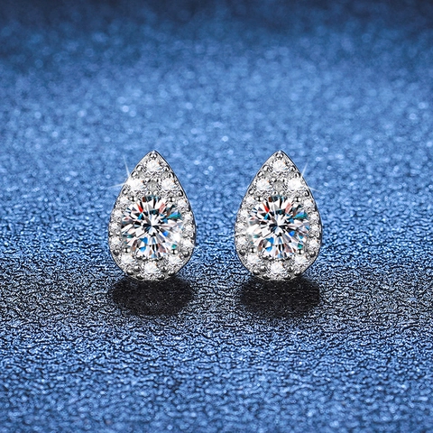 925 Sterlingsilber Moissanit Ohrstecker Damen Tropfenform Halo Brillant Schliff Stein Schmuck Hochzeit Party Ohrringe
