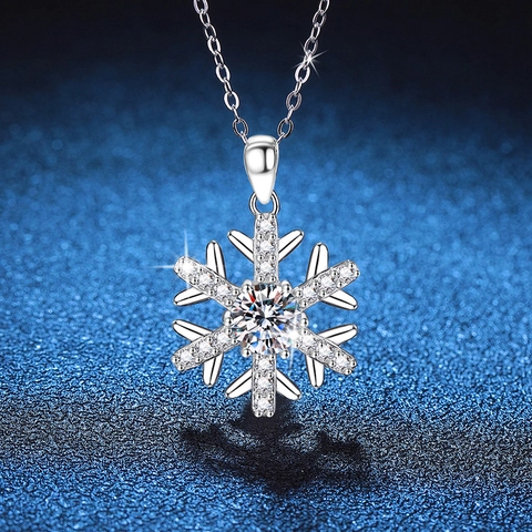 925 Sterlingsilber Moissanit Schneeflocke Halskette Funkelnder Eisblume Anhänger Für Damen Weihnachten Valentin Geschenk Edler Schmuck