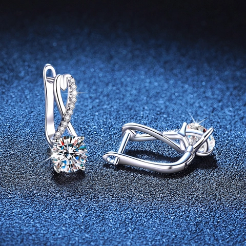 S925 Sterling Silver Moissanite Dangle Earrings Round Cut Twist Cross Rhinestone Inlaid Fashion Jewelry For Women