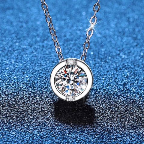 Moissanite Pendant Necklace 925 Sterling Silver D Color Round Cut Bubble Bezel Set Cross Chain Fashion Jewelry For Women Gift