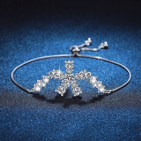 Bracelet Bolo Fleur de Cerisier en Argent Sterling 925 Avec Moissanite pour Femme Bijoux Sophistiqués Cadeau Réglable