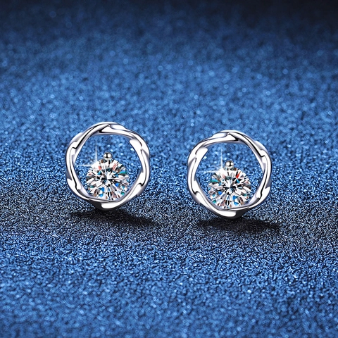 Minimalist 925 Sterling Silver Moissanite Stud Earrings For Women Twisted Mobius Round Cut D Color Sparkling Ear Jewelry