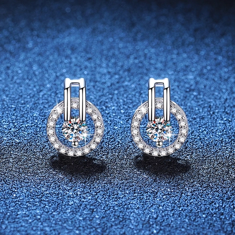 925 Sterling Silver Moissanite Stud Earrings For Women D Color Round Cut Halo Starry Sky Sparkling Minimalist Jewelry Gift