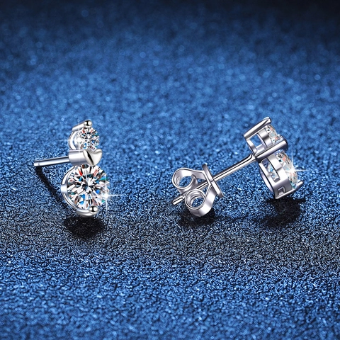 Orecchini a Bottone in Argento Sterling 925 con Moissanite per Donna Eleganti a Forma di Cuore e Tondi a Doppio Sasso Gioielli