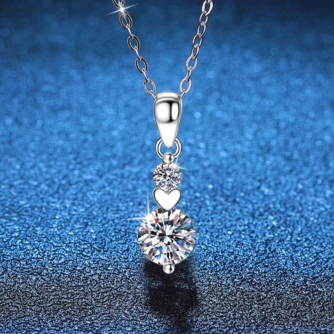 925 Sterling Silver Moissanite Necklace For Women Round Brilliant Cut Heart Link Chain Luxury Elegant Fine Jewelry Gift