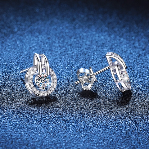 925 Sterling Silver Moissanite Stud Earrings For Women D Color Round Cut Halo Starry Sky Sparkling Minimalist Jewelry Gift