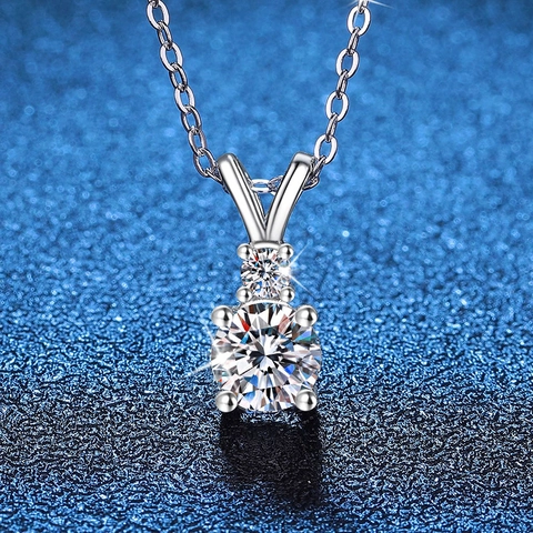 925 Sterling Zilver Moissaniet Halsketting Voor Vrouwen Ronde Snee Dubbele Steen Hanger Ketting Met Strik Strass Sieraden
