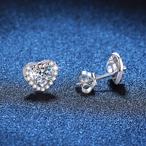 Orecchini a Bottone a Cuore in Argento Sterling 925 per Donna Lussuosa Moissanite Intarsiata Placcato Oro Bianco Regalo di Gioielleria Raffinata