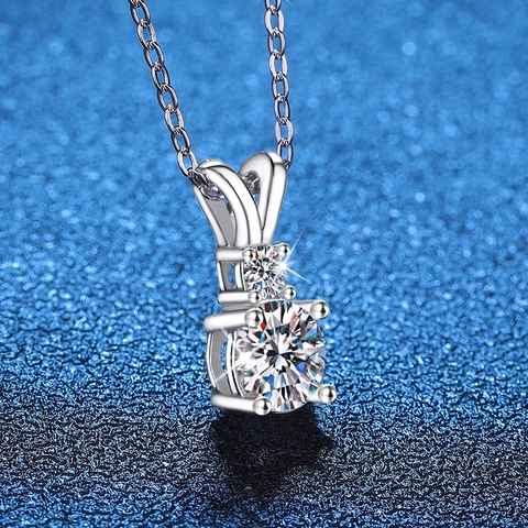 925 Sterling Zilver Moissaniet Halsketting Voor Vrouwen Ronde Snee Dubbele Steen Hanger Ketting Met Strik Strass Sieraden