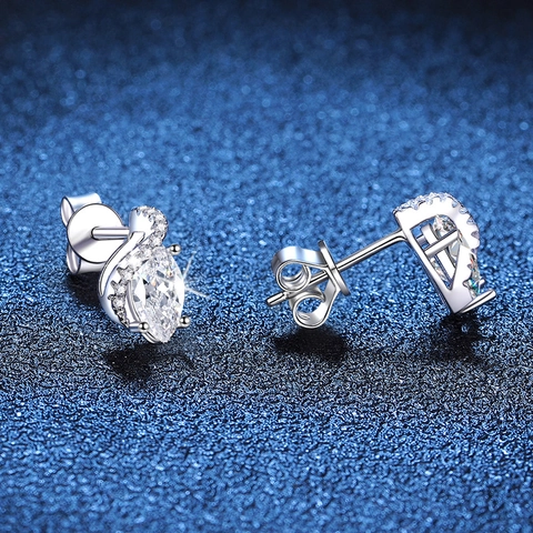 Luxury 925 Sterling Silver Marquise Cut Moissanite Stud Earrings Angel Eye Design Rhinestone Inlaid Fashion Jewelry For Women