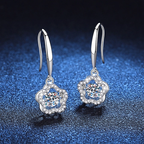 925 Sterling Silver Moissanite Flower Ear Hook Earrings Elegant Plum Blossom Dangle Earrings For Women Sparkly Fine Jewelry