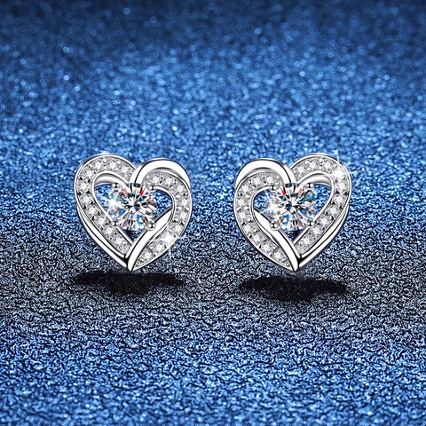 S925 Sterlingsilber Herz Ohrstecker Für Damen Brillant Moissanit Eingelegt Funkelnd Elegant Schmuck Geschenk