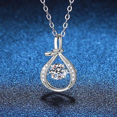 925 Sterlingsilber Moissanit Anhänger Halskette Für Damen Chinesischer Stil Tanzender Stein Wassertropfen Halskette Schmuck