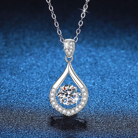S925 Sterling Silver Moissanite Necklace For Women Water Drop Dancing Stone Pendant Elegant 1 Carat D Color Jewelry Gift