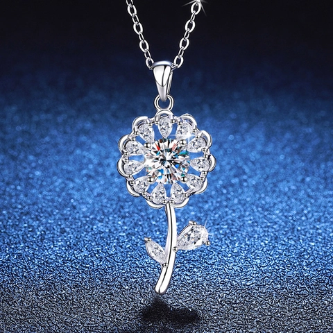 925 Sterling Zilver Zonnebloem Hanger Halsketting Moissaniet Glinsterende Bloem Sleutelvorm Luxe Sieraden Voor Vrouwen Jubileum Cadeau