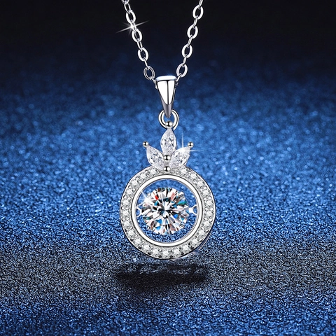 S925 Sterling Silver Moissanite Dancing Stone Necklace For Women Crown Pendant Luxury High Carbon Stone Jewelry Finger Chain Gift