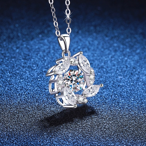 Collana con Pendente a Fiore in Argento Sterling S925 per Donna Gioielli con Mulino a Vento Floreale in Moissanite Scintillante con Collana a Croce