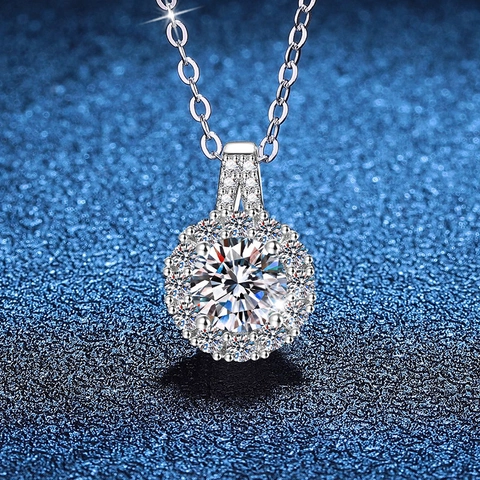 Collana con Ciondolo Moissanite in Argento Sterling S925 per Donna Round Halo D Color Moissanite Gioielli Regalo per Lei