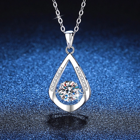 Collana in Argento Sterling 925 Moissanite per Donna Pendente a Goccia Dancing Stone Zirconia Intarsiata Gioielli Eleganti