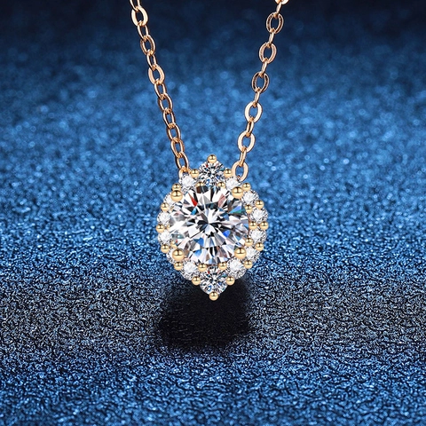 Collar de Moissanita de Plata de Ley S925 Para Mujer Colgante de Halo de Corte Redondo Color D Chapado en Oro Champaña Joyería