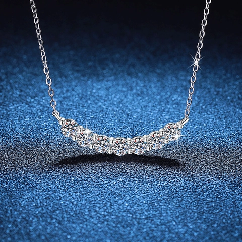 Collana con Pendente a Sorriso in Argento Sterling 925 Moissanite per Donna Gioielli da Collo a Forma di U Curva