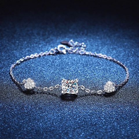 Classic 925 Sterling Silver Bracelet For Women Adjustable Heart Moissanite D Color Moissanite Fine Jewelry Bracelet Gift