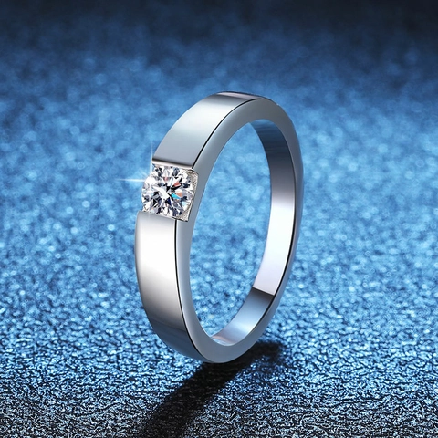 Anello in Argento Sterling 925 con Moissanite Minimalista Anello di Fidanzamento Geometrico Tondo con Pietra Singola per Donna