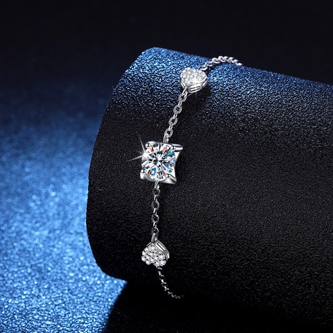 Classic 925 Sterling Silver Bracelet For Women Adjustable Heart Moissanite D Color Moissanite Fine Jewelry Bracelet Gift
