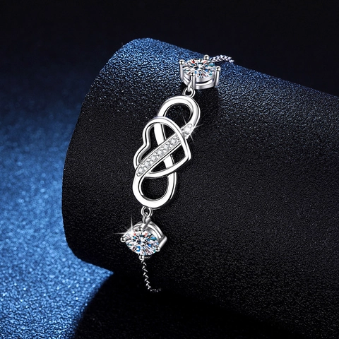 Pulsera de Moissanita de Corazón Infinito de Plata de Ley 925 para Mujer Ajustable Pulsera de Eslabones de Moissanita Color D Regalo de San Valentín