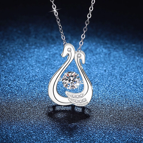 925 Sterling Silver Moissanite Dancing Swan Heart Pendant Necklace For Women Sparkling Gemstone Fashion Jewelry Gift