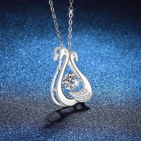 925 Sterling Silver Moissanite Dancing Swan Heart Pendant Necklace For Women Sparkling Gemstone Fashion Jewelry Gift