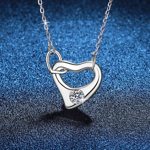 Collana con Ciondolo a Cuore in Argento Sterling S925 e Moissanite per Donna Doppio Cuore Intrecciato Gioielli Regalo di Anniversario