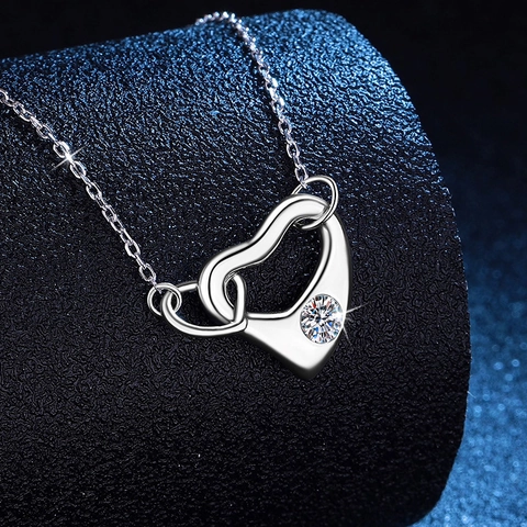 Collana con Ciondolo a Cuore in Argento Sterling S925 e Moissanite per Donna Doppio Cuore Intrecciato Gioielli Regalo di Anniversario