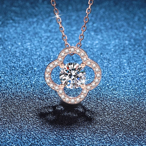 Collana con Pendente Quadrifoglio in Argento Sterling 925 per Donna Oro Rosa Moissanite Strass Gioielli alla Moda