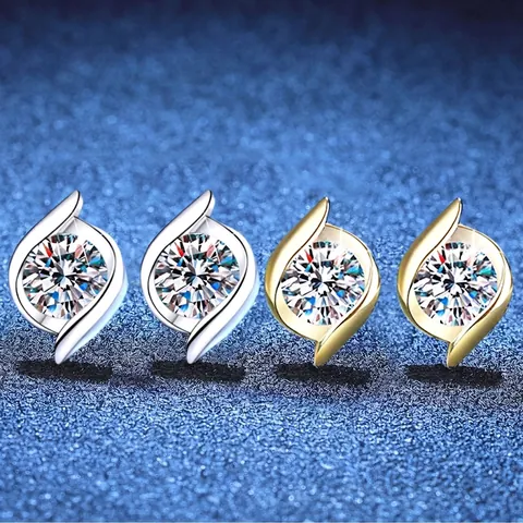 Orecchini a Bottone in Argento Sterling 925 con Moissanite Design a Spirale Colore D Taglio Rotondo Brillante Gioielli da Donna Regalo