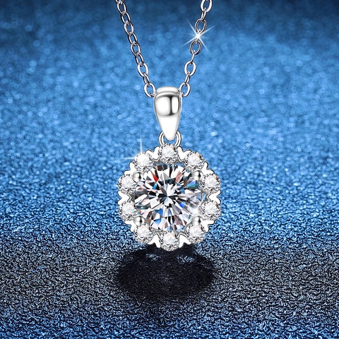 Collar con Colgante de Copo de Nieve de Plata de Ley 925 para Mujer Collar de Flor de Moissanita Corte Brillante Redondo Joyería Color D Regalo